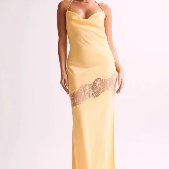 Meshki Chandra Lace Detail Satin Maxi Dress - Lemon - Picture 1 of 5